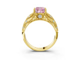 Yellow gold Fancy Pink Cushion Cut Cut Milgrain Pave Diamond Engagement Ring with Four-Prong Setting_18
