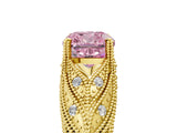 Yellow gold Fancy Pink Cushion Cut Cut Milgrain Pave Diamond Engagement Ring with Four-Prong Setting_20