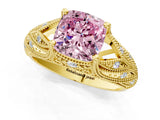 Yellow gold Fancy Pink Cushion Cut Cut Milgrain Pave Diamond Engagement Ring with Four-Prong Setting_4
