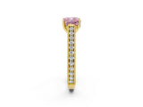 Yellow gold Fancy Pink Cushion Cut Cut Pave Band Milgrain Solitaire Ring_2