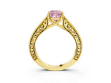 Yellow gold Fancy Pink Cushion Cut Cut Pave Band Milgrain Solitaire Ring_3