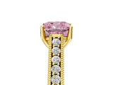 Yellow gold Fancy Pink Cushion Cut Cut Pave Band Milgrain Solitaire Ring_5