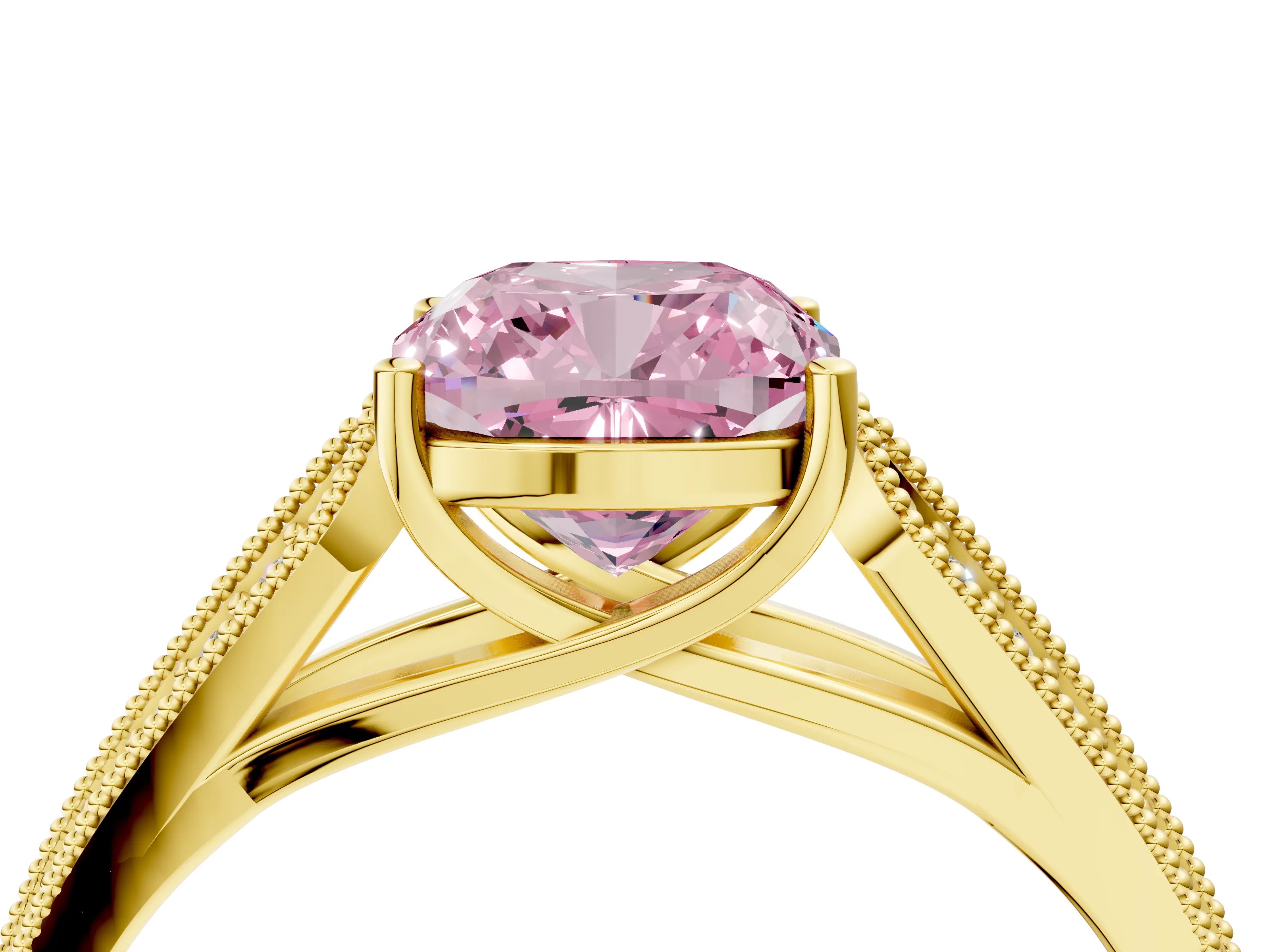 Yellow gold Fancy Pink Cushion Cut Cut Pave Split Shank Engagement Ring with Four-Prong Setting_4