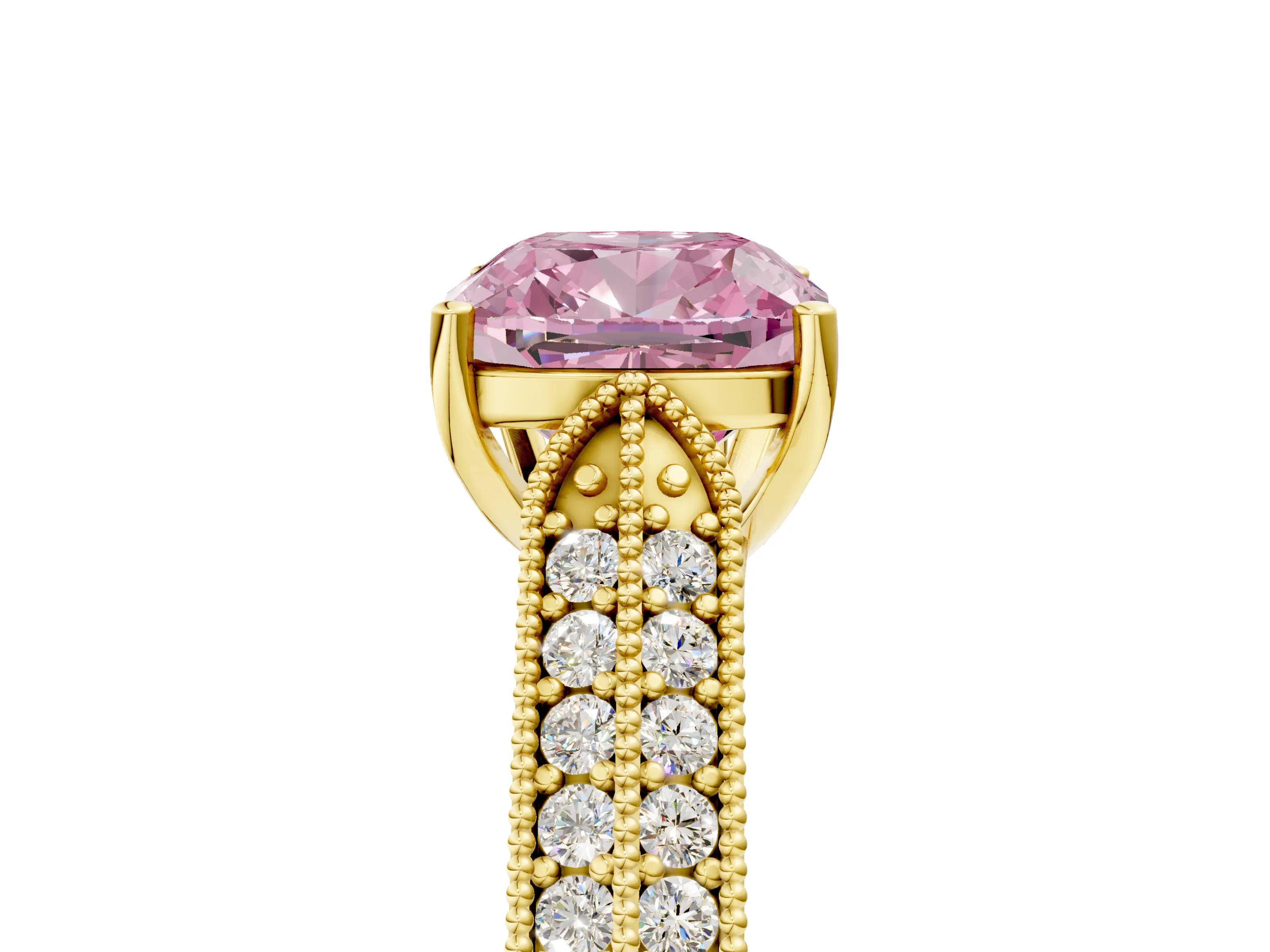 Yellow gold Fancy Pink Cushion Cut Cut Pave Split Shank Engagement Ring with Four-Prong Setting_5