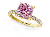 Yellow gold Fancy Pink Cushion Cut Diamond Brilliant Solitaire Ring with Pavé Band and Four-Prong Setting_13