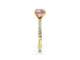 Yellow gold Fancy Pink Cushion Cut Diamond Brilliant Solitaire Ring with Pavé Band and Four-Prong Setting_14