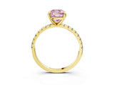 Yellow gold Fancy Pink Cushion Cut Diamond Brilliant Solitaire Ring with Pavé Band and Four-Prong Setting_15