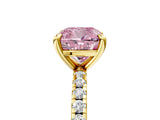 Yellow gold Fancy Pink Cushion Cut Diamond Brilliant Solitaire Ring with Pavé Band and Four-Prong Setting_17