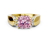 Yellow gold Fancy Pink Cushion Cut Diamond Channel Set Solitaire Ring with Four-Prong Setting_12