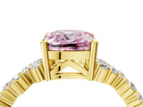 Yellow gold Fancy Pink Cushion Cut Diamond Cluster Pavé Band with Four-Prong Setting_16