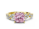 Yellow gold Fancy Pink Cushion Cut Diamond Cluster Pavé Band with Four-Prong Setting_3
