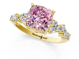 Yellow gold Fancy Pink Cushion Cut Diamond Cluster Pavé Band with Four-Prong Setting_4