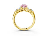 Yellow gold Fancy Pink Cushion  Cut Diamond Cluster Ring with Round Accent Stones and Prong Setting on a Classic Band_52