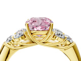 Yellow gold Fancy Pink Cushion  Cut Diamond Cluster Ring with Round Accent Stones and Prong Setting on a Classic Band_53