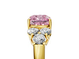 Yellow gold Fancy Pink Cushion  Cut Diamond Cluster Ring with Round Accent Stones and Prong Setting on a Classic Band_54