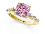 Yellow gold Fancy Pink Cushion Cut Diamond Cluster Side Stone Solitaire Ring with Prong Setting_70