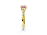 Yellow gold Fancy Pink Cushion Cut Diamond Cluster Side Stone Solitaire Ring with Prong Setting_71