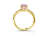 Yellow gold Fancy Pink Cushion Cut Diamond Cluster Side Stone Solitaire Ring with Prong Setting_72