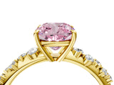 Yellow gold Fancy Pink Cushion Cut Diamond Cluster Side Stone Solitaire Ring with Prong Setting_73
