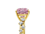 Yellow gold Fancy Pink Cushion Cut Diamond Cluster Side Stone Solitaire Ring with Prong Setting_74