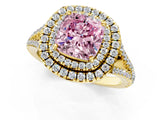 Yellow gold Fancy Pink Cushion Cut Diamond Double Halo Ring with Pavé Band and Prong Setting_90