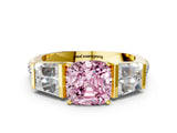 Yellow gold Fancy Pink Cushion Cut Diamond Engagement Ring with Baguette Side Stones and Channel Set Band_20