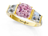 Yellow gold Fancy Pink Cushion Cut Diamond Engagement Ring with Baguette Side Stones and Channel Set Band_21
