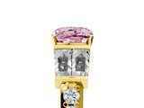 Yellow gold Fancy Pink Cushion Cut Diamond Engagement Ring with Baguette Side Stones and Channel Set Band_25