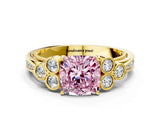 Yellow gold Fancy Pink Cushion  Cut Diamond Engagement Ring with Bezel Set Round Side Stones and Prong Setting_52