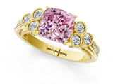 Yellow gold Fancy Pink Cushion  Cut Diamond Engagement Ring with Bezel Set Round Side Stones and Prong Setting_53
