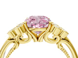 Yellow gold Fancy Pink Cushion  Cut Diamond Engagement Ring with Bezel Set Round Side Stones and Prong Setting_56