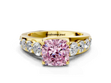Yellow gold Fancy Pink Cushion  Cut Diamond Engagement Ring with Pavé Band and Four-Prong Setting_3
