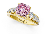 Yellow gold Fancy Pink Cushion  Cut Diamond Engagement Ring with Pavé Band and Four-Prong Setting_4