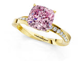 Yellow gold Fancy Pink Cushion Cut Diamond Engagement Ring with Side Stone Accents and Four-Prong Setting_13