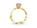 Yellow gold Fancy Pink Cushion Cut Diamond Engagement Ring with Side Stone Accents and Four-Prong Setting_75