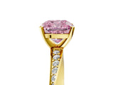 Yellow gold Fancy Pink Cushion Cut Diamond Engagement Ring with Side Stone Accents and Four-Prong Setting_77