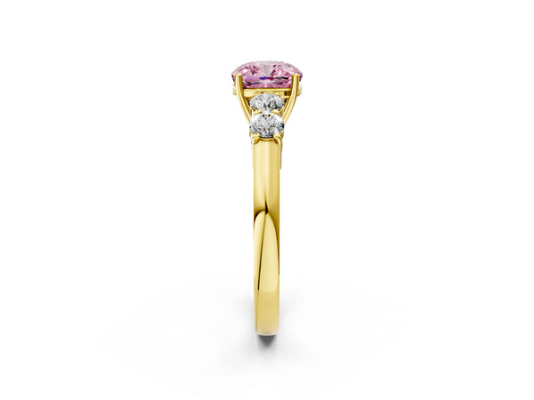 Yellow gold Fancy Pink Cushion  Cut Diamond Five-Stone Prong Set White Gold Ring