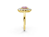 Yellow gold Fancy Pink Cushion Cut Diamond Floral Double Halo Engagement Ring with Prong Setting_26
