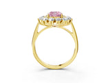 Yellow gold Fancy Pink Cushion Cut Diamond Floral Double Halo Engagement Ring with Prong Setting_27