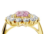 Yellow gold Fancy Pink Cushion Cut Diamond Floral Double Halo Engagement Ring with Prong Setting_28