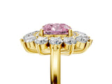 Yellow gold Fancy Pink Cushion Cut Diamond Floral Double Halo Engagement Ring with Prong Setting_29