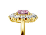 Yellow gold Fancy Pink Cushion Cut Diamond Floral Double Halo Engagement Ring with Prong Setting_77
