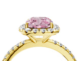 Yellow gold Fancy Pink Cushion  Cut Diamond Floral Halo Engagement Ring with Pavé Band and Prong Setting_41