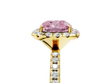 Yellow gold Fancy Pink Cushion  Cut Diamond Floral Halo Engagement Ring with Pavé Band and Prong Setting_42