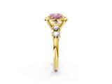 Yellow gold Fancy Pink Cushion  Cut Diamond Floral Halo Engagement Ring with Shared Prong Setting 2