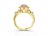 Yellow gold Fancy Pink Cushion  Cut Diamond Floral Halo Engagement Ring with Shared Prong Setting 3