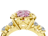 Yellow gold Fancy Pink Cushion  Cut Diamond Floral Halo Engagement Ring with Shared Prong Setting 4