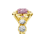Yellow gold Fancy Pink Cushion  Cut Diamond Floral Halo Engagement Ring with Shared Prong Setting 5
