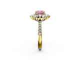 Yellow gold Fancy Pink Cushion  Cut Diamond Floral Halo Pave Band with Prong Setting_39