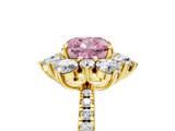 Yellow gold Fancy Pink Cushion  Cut Diamond Floral Halo Pave Band with Prong Setting_42
